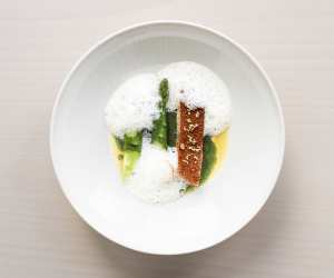 London's best tasting menus | Sea bream with maesaengi, asparagus and Jersey Royal potato at Sollip