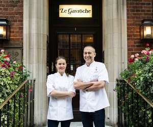 Michel and Emily outside Le Gavroche