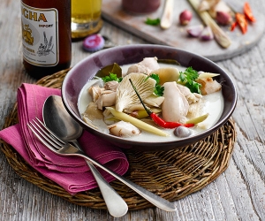 A Thai chicken soup that pairs well with Singha beer