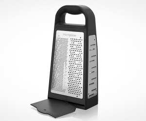 The Microplane Elite Grater comes with a removable tray