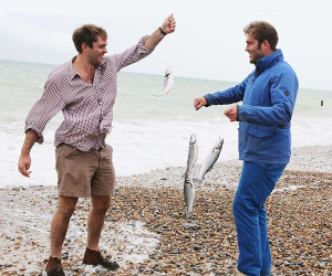 Richard and Oliver fishing near their family farm in West Sussex