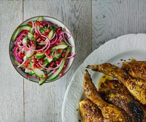 Alexandra Dudley's Persian peanut chicken with crunchy cabbage slaw; Photograph by Andrew Burton