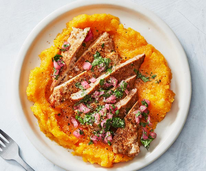 Make Healthyish's cumin pork cutlets with smashed butternut squash; photograph by Linda Pugliese