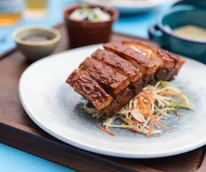Pork belly tacos with tamarind-chipotle glaze; Photograph: Cat Byers