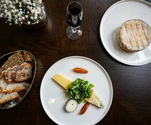 A selection of English cheeses at Roux at the Landau