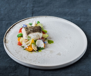 Simon Hulstone's Norwegian cod with clams; photograph by Matt Austin