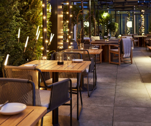 The rooftop terrace at Allegra, where you can still eat with people outside your household under Tier 2 restrictions