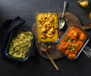 Curries served in Franklin Lade containers