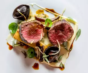 Scottish venison with medjool dates at Ormer in Mayfair