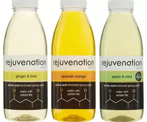 Bottles of Rejuvenation water amino acid-enriched drink