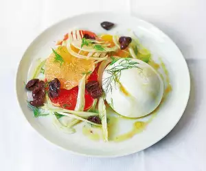 Make Diana Henry's burrata with citrus, fennel and olives; photograph by Laura Edwards