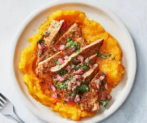 Make Healthyish's cumin pork cutlets with smashed butternut squash; photograph by Linda Pugliese