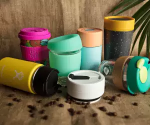 7 reusable coffee cups; Photograph: Nicola Poulos