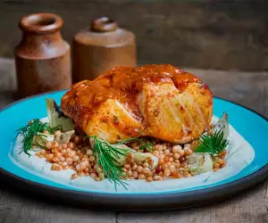 Cod smothered in chermoula