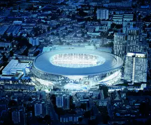 An evening shot of The Tottenham Hotspur Stadium