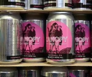 Cans of Brockwell IPA at Canopy Beer Co in Herne Hill, London
