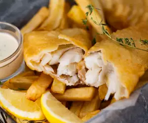 Sake and fish and chips