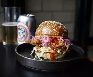 A burger from Coqfighter in Soho