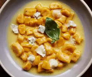 Pumpkin gnocchi with brown butter, sage, and gorgonzola
