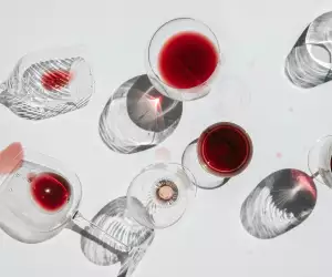 Wine glasses on table