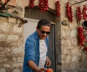 Francesco Mazzei with produce in Calabria